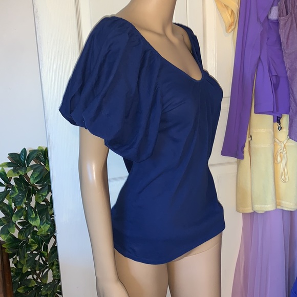 Club Monaco Navy Blue balloon puff sleeve t-shirt shirt top S - Picture 5 of 14